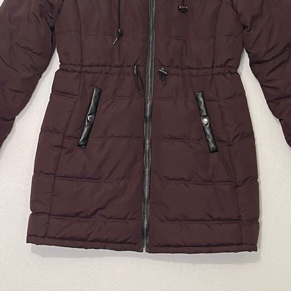 Old Navy Long Puffer Coat Womens Small Brown Winter Parka Fur Hood Insulated - Picture 11 of 13